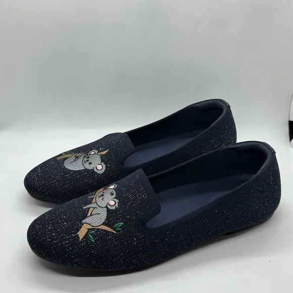 Vivaia Audrey Round-Toe Embroidered Loafer navy metallic koala bear design - Picture 3 of 11